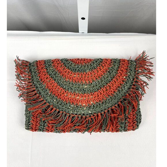 NWOT! BOHO Woven Raffia Clutch Purse by Universal Thread Orange/Green 10x7 - Picture 1 of 7
